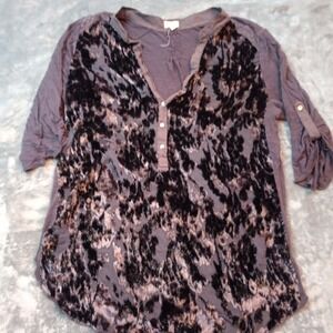 Anthropologie Tiny Crushed Burnout Velvet Velour Shirt Womens Sz‎ M Purple Fairy